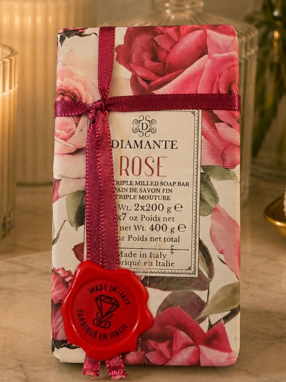 Diamante Rose Triple Milled Soap Bar Set – Made in Italy (2 x 200g) NEW
